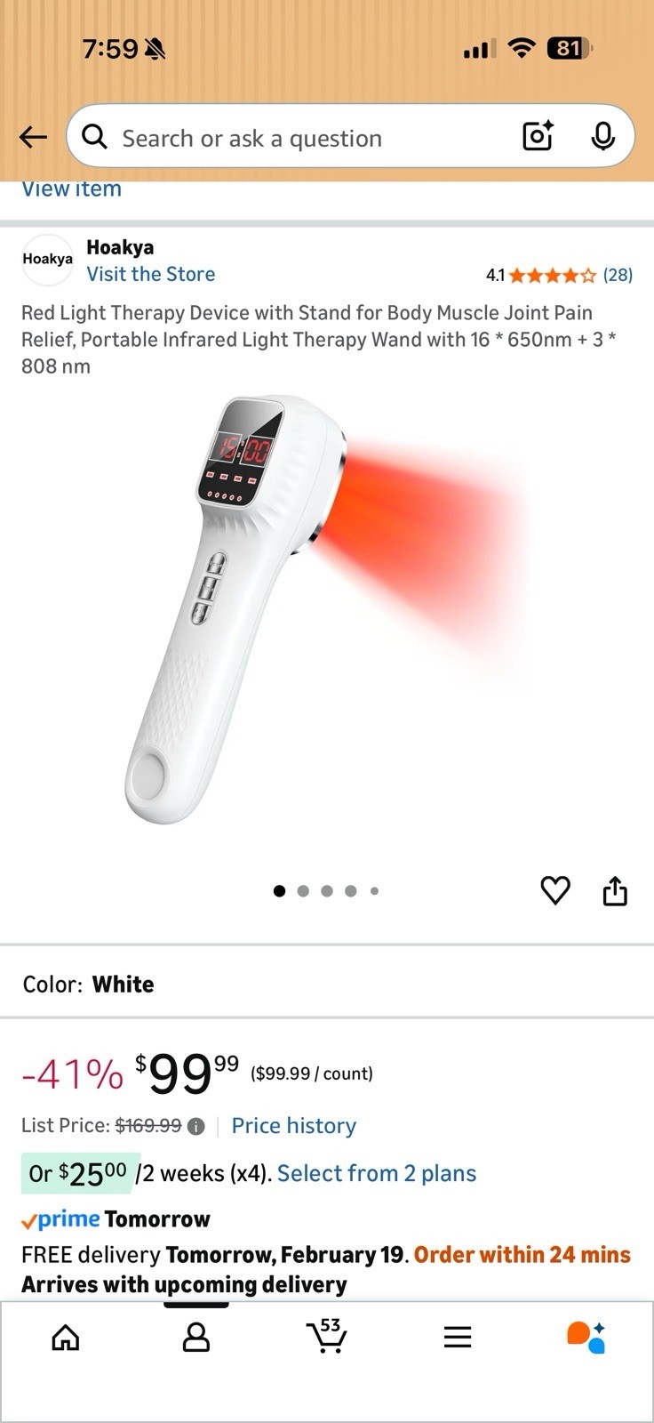 Hoakya Infrared Light Therapy Wand Portable White for Muscle Joint Pain Relief