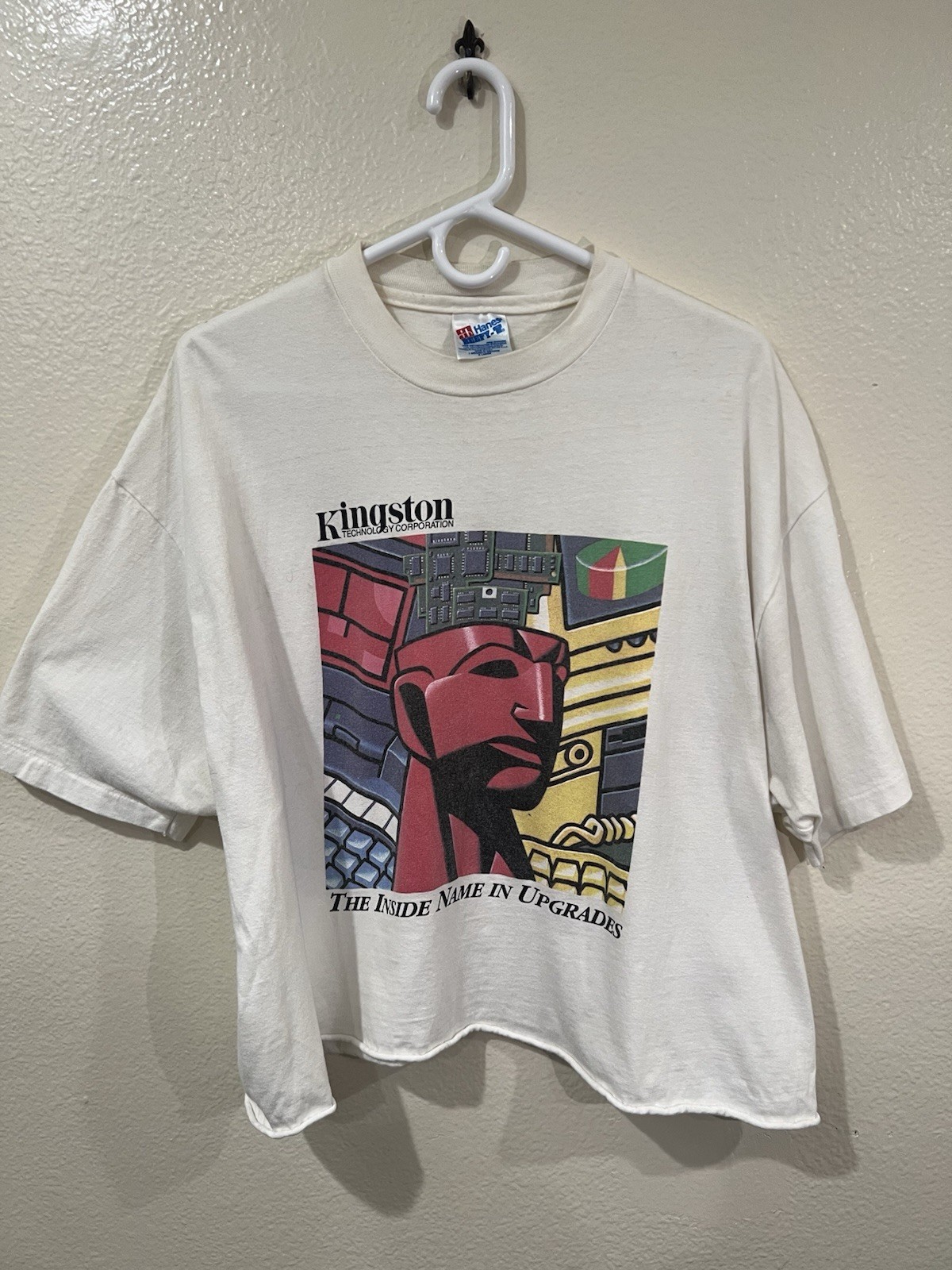 Vintage 90s Kingston Technology Corp Promo Short Sleeve Raw Hem Cut T Shirt