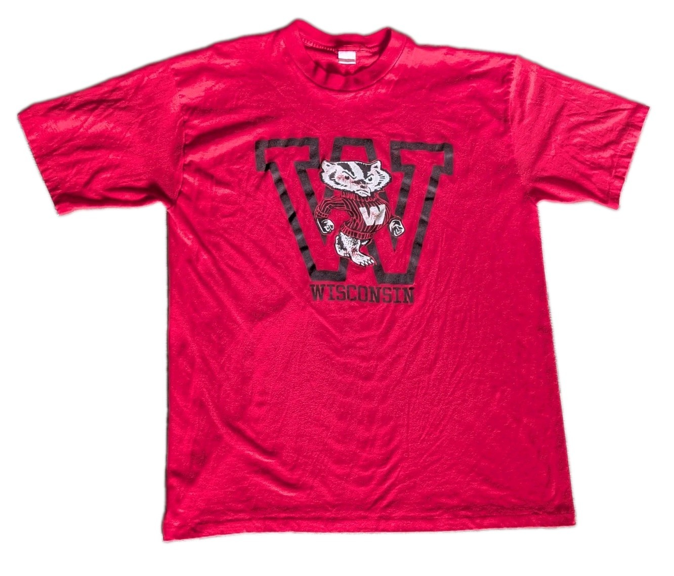 Vintage 80s Artex Wisconsin Badgers T shirt Bucky Mascot Big logo Sz XL USA Made