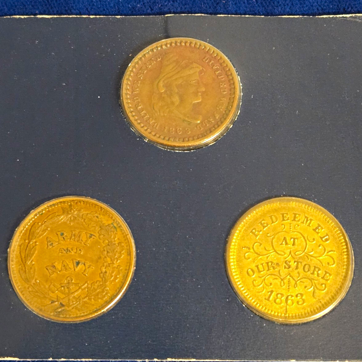 1863 Civil War Token Lot - Army & Navy Patriotic & Robinson Ballou Store Card