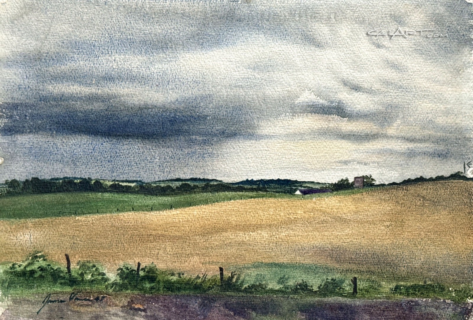 1941 California FARM SCENE PAINTING by Listed Regionalist JAMES VANCE