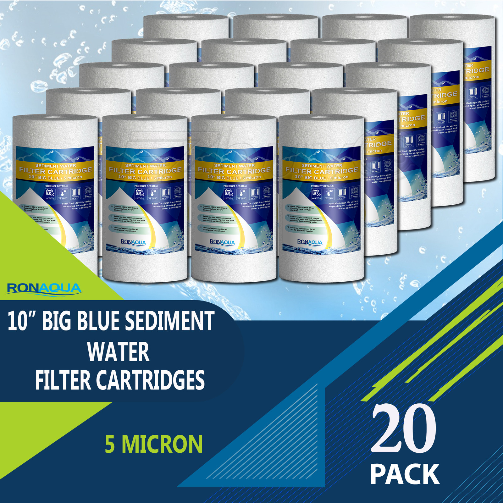 Big Blue Sediment Replacement Water Filters 20PCS 5 Micron 10