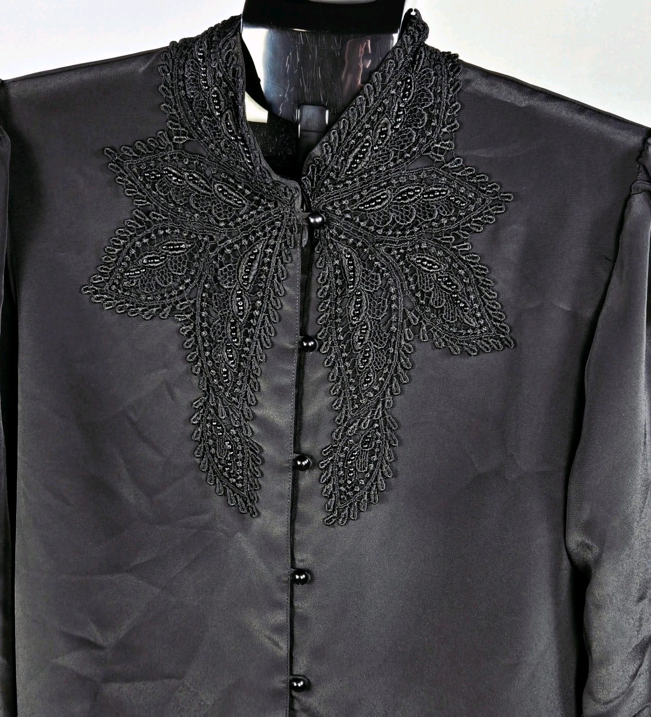 Women\'s Vintage Size 6 Satin Embroidered Button Blouse Dark Academia Victorian