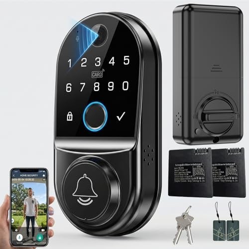 Smart Door Lock WiFi Camera 1080p HD Night Vision Fingerprint Front Door Black Smart Door Lock WiFi Camera 1080p HD Night Vision Fingerprint Front Door Black