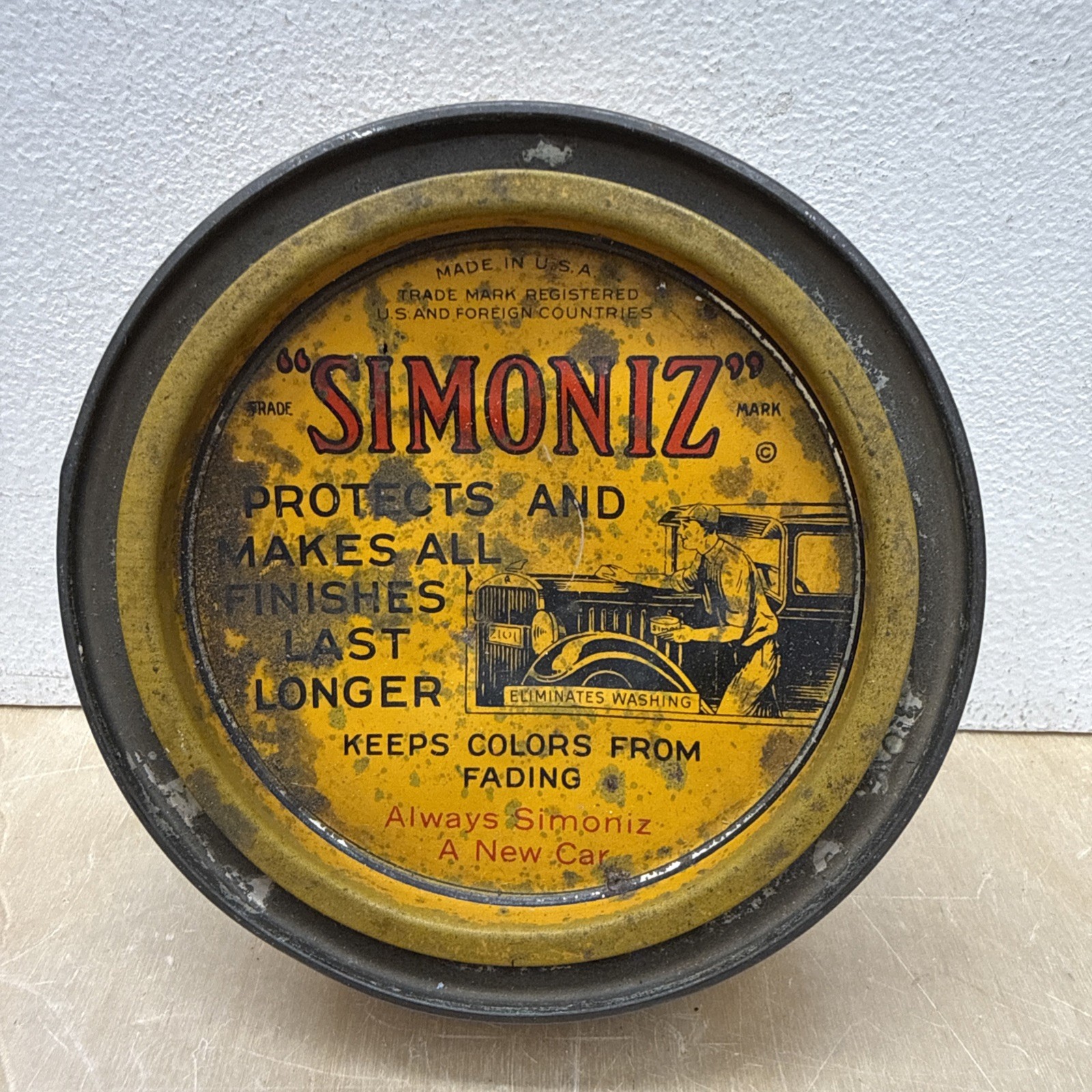 Vintage Early Simoniz Car Wax Automotive Advertising Tin Can Car Antique Metal