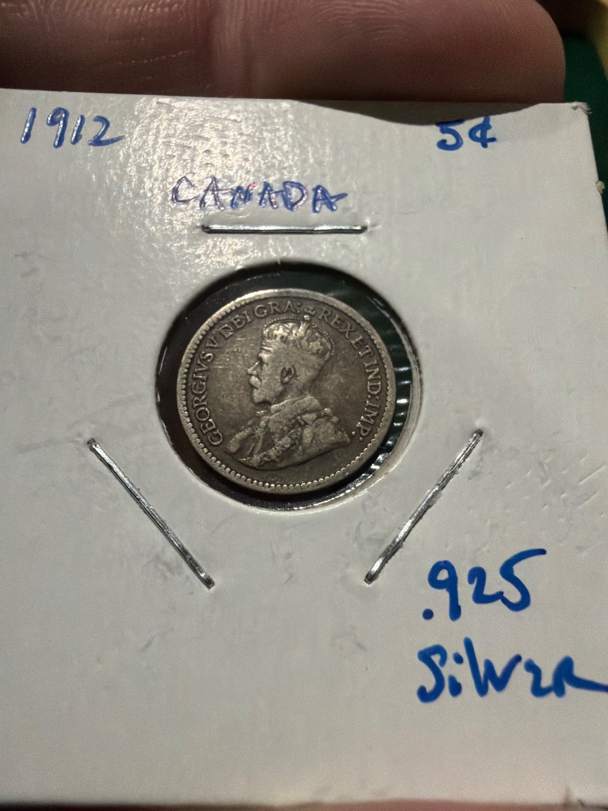 1912 CANADA - George V - Silver 5 Cents  - Km-22