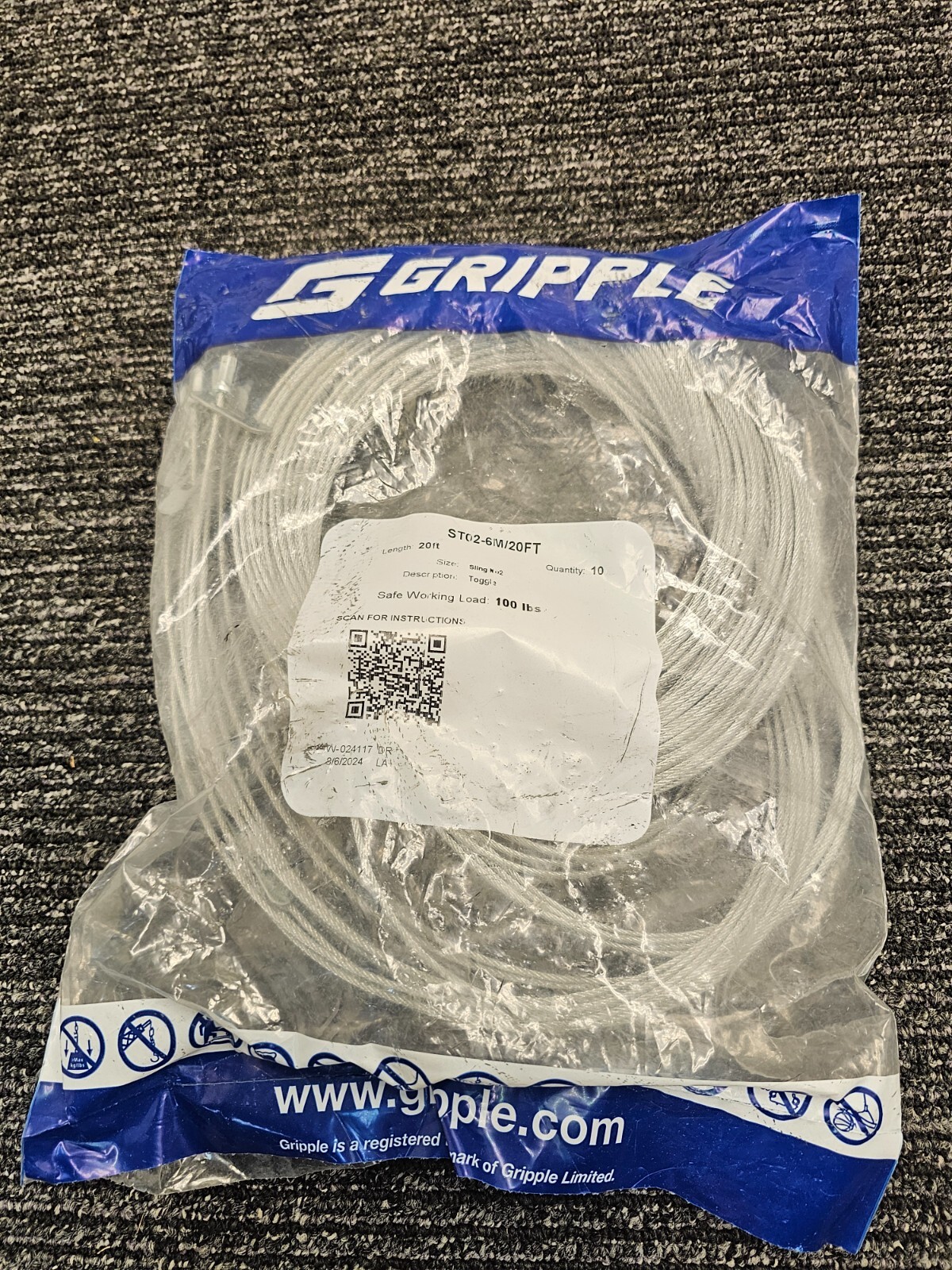 (QTY 10) GRIPPLE ST02-6M/20FT No. 2 Max. Safe Working Load 12 lbs 20\' Toggle