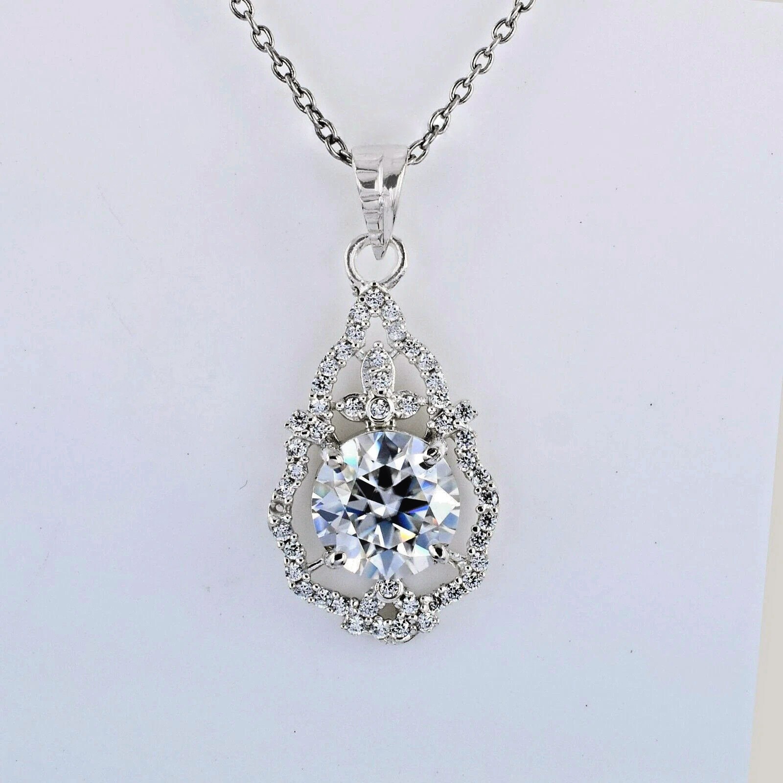 Round Shape 3.60Ct. Certified White Diamond Pendant In 925 Silver - Tariffs Free
