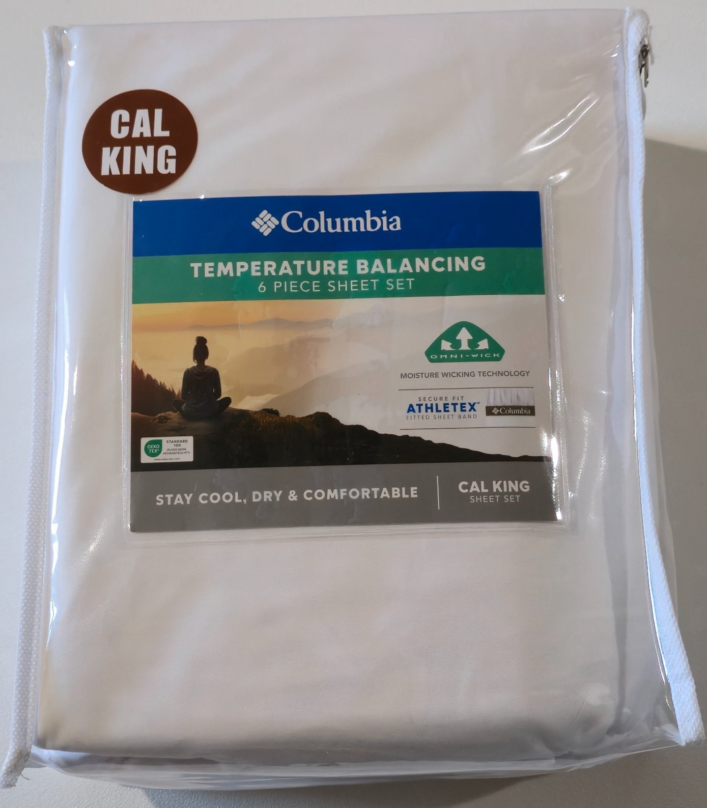 Columbia Temperature Balancing 6 Piece Sheet Set Cal King White Omni-Wick