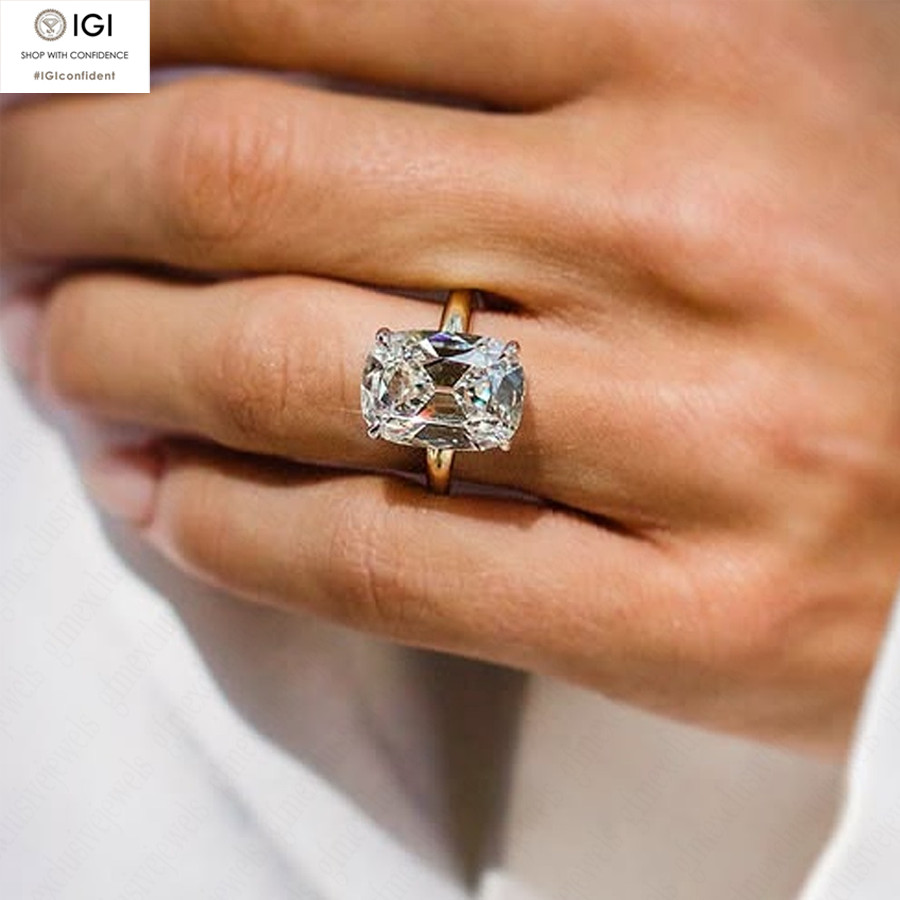 IGI 6.00Ct Old Mine Cushion Lab Grown Diamond Engagement Ring 14K Two Tone Gold