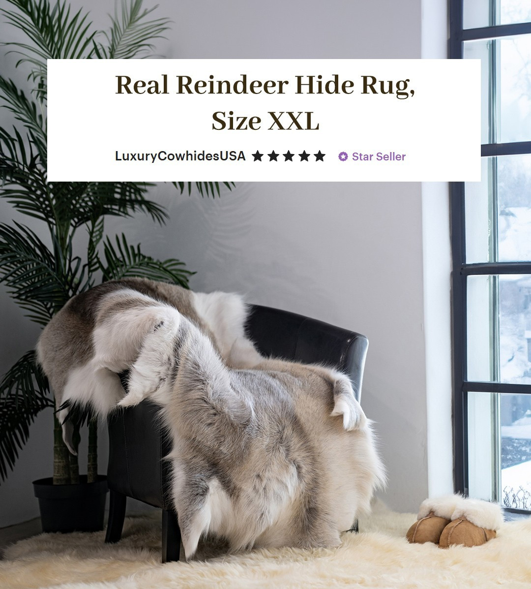 Greyish Genuine Reindeer Hide Rug - Size 3x5' Greyish Genuine Reindeer Hide Rug - Size 3x5'