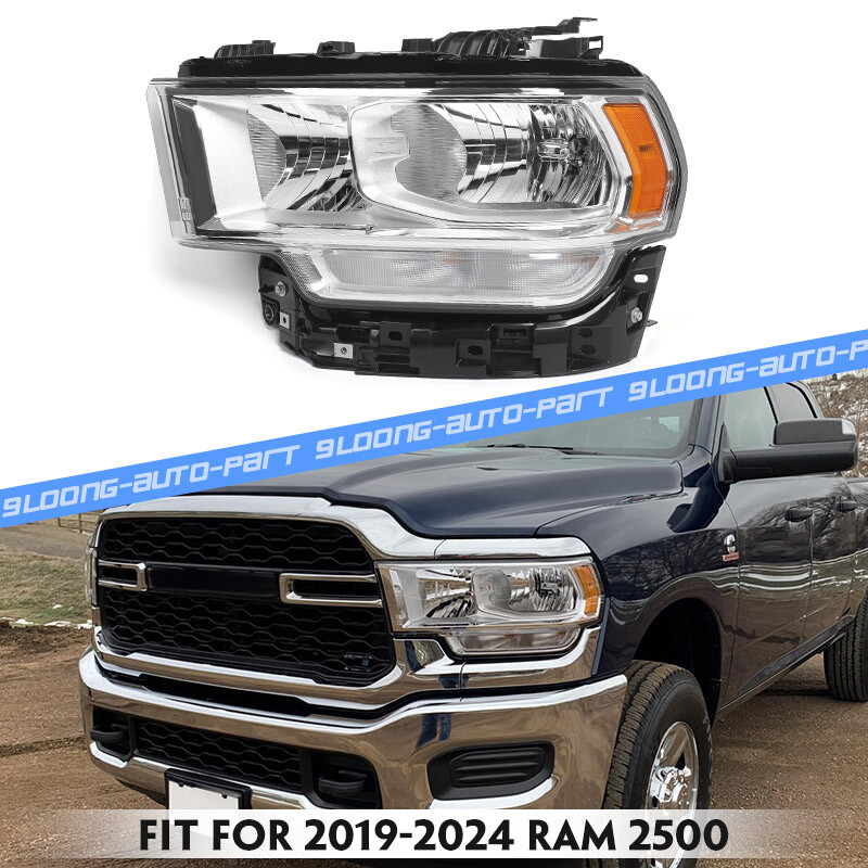 Halogen Headlight Assembly For 2019-2024 Ram 2500 3500 Chrome Headlamp Driver LH