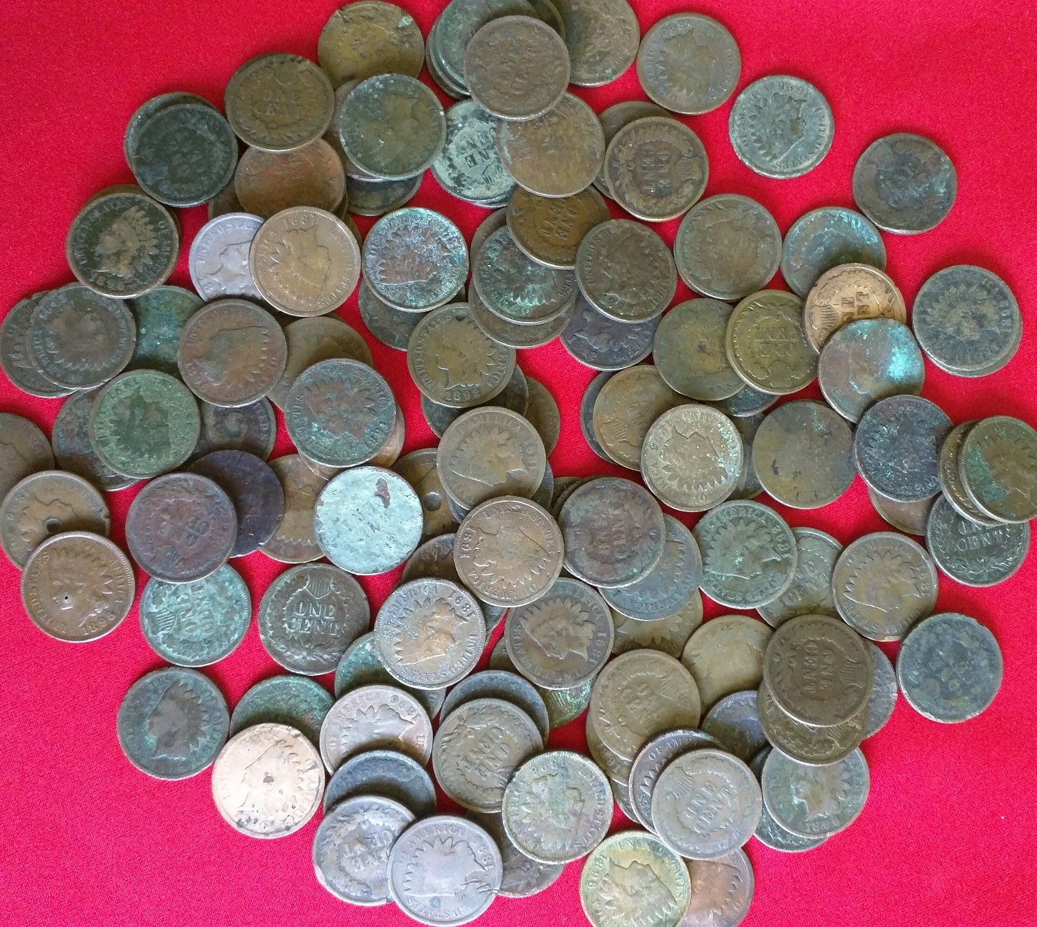 LOT OF (5) Old U.S. Indian Head Cent CULL Coins // 1859-1909 // Antique Vintage