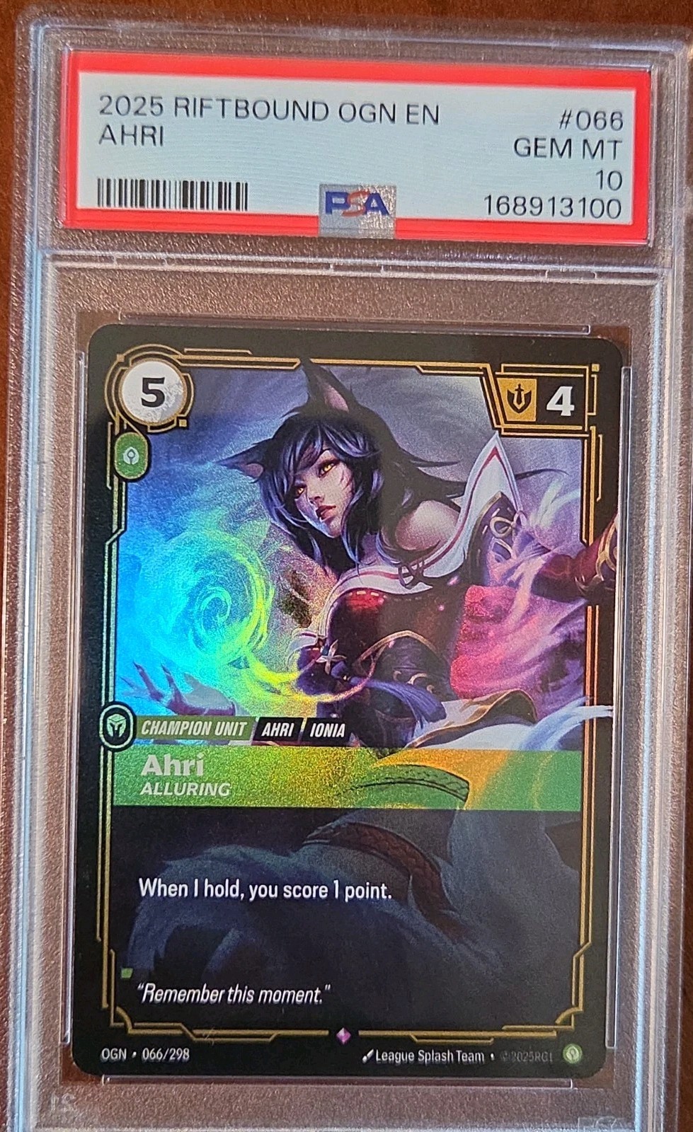 2025 RIFTBOUND: LEAGUE OF LEGENDS ORIGINS RARE LIMITED #066 AHRI PSA 10