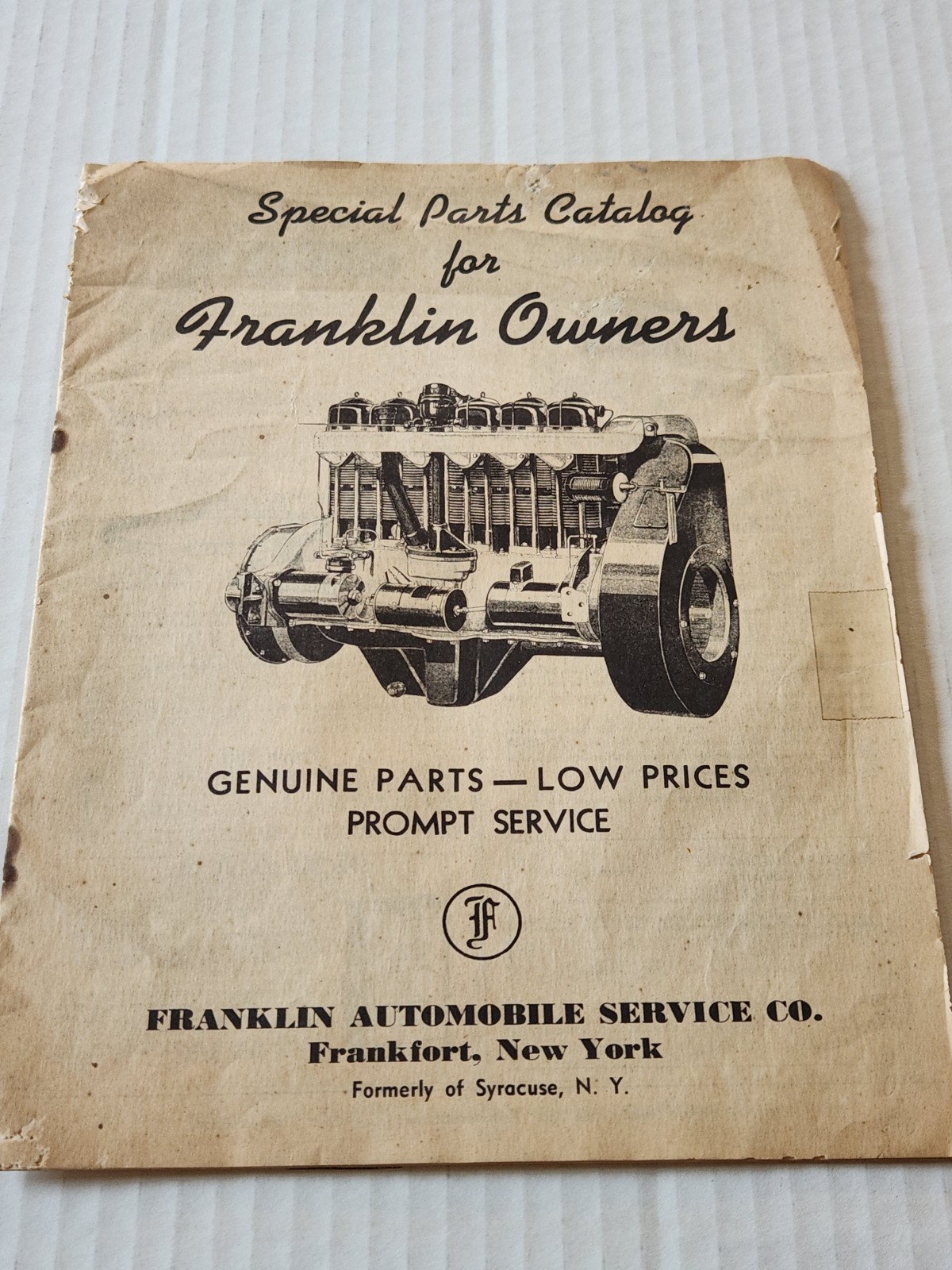 Vintage 1923-1934 Franklin Special Parts Catalog for Franklin Owners Automobiles