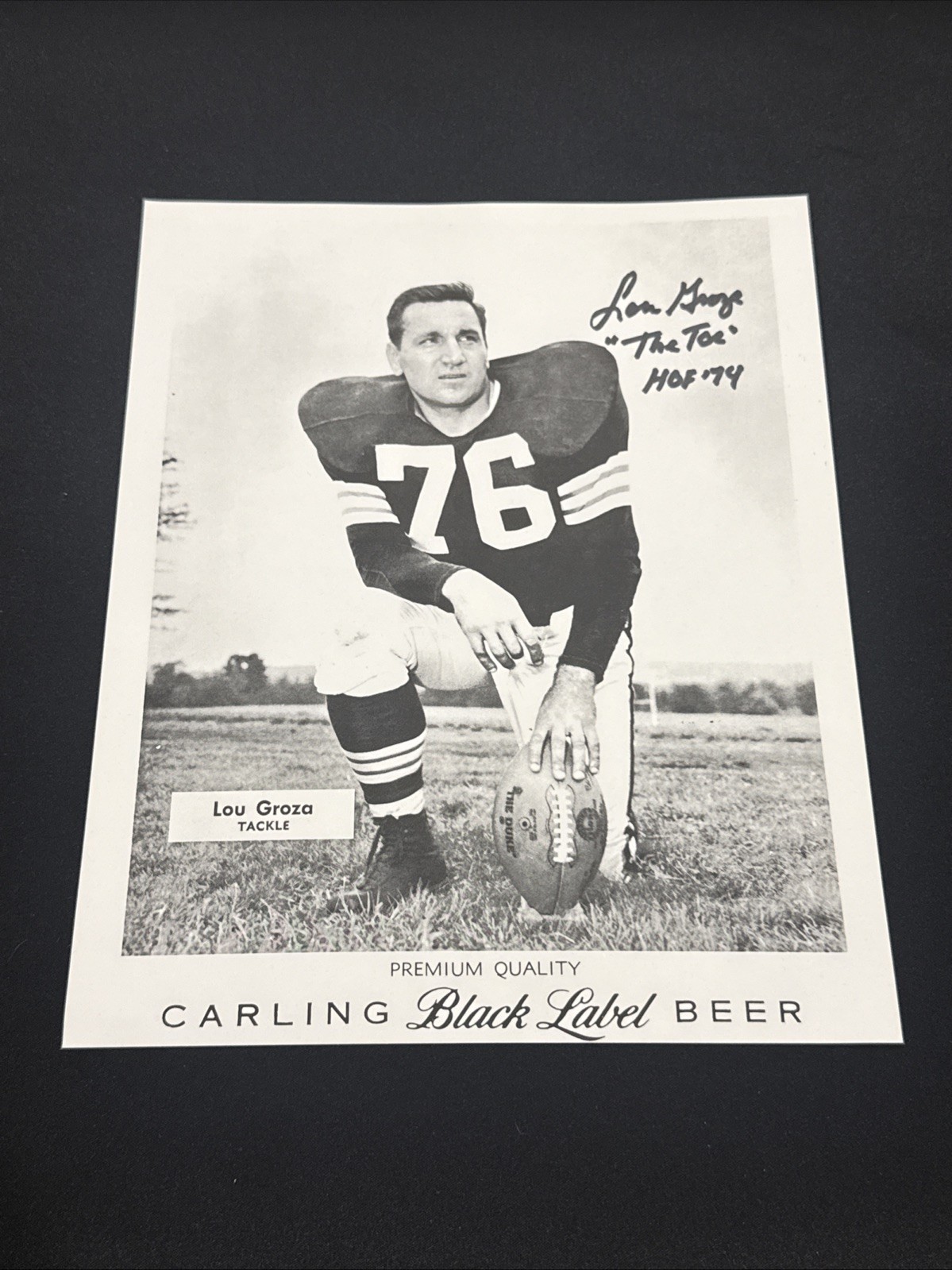 Carling Black Label Beer Photo Cleveland Browns Lou Groza HOF Autograph With COA