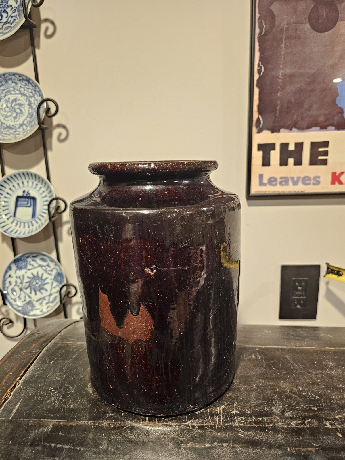 19th C. Redware Pottery Storage Jar Container Brown Glaze 9.5\ 19th C. Redware Pottery Storage Jar Container Brown Glaze 9.5\