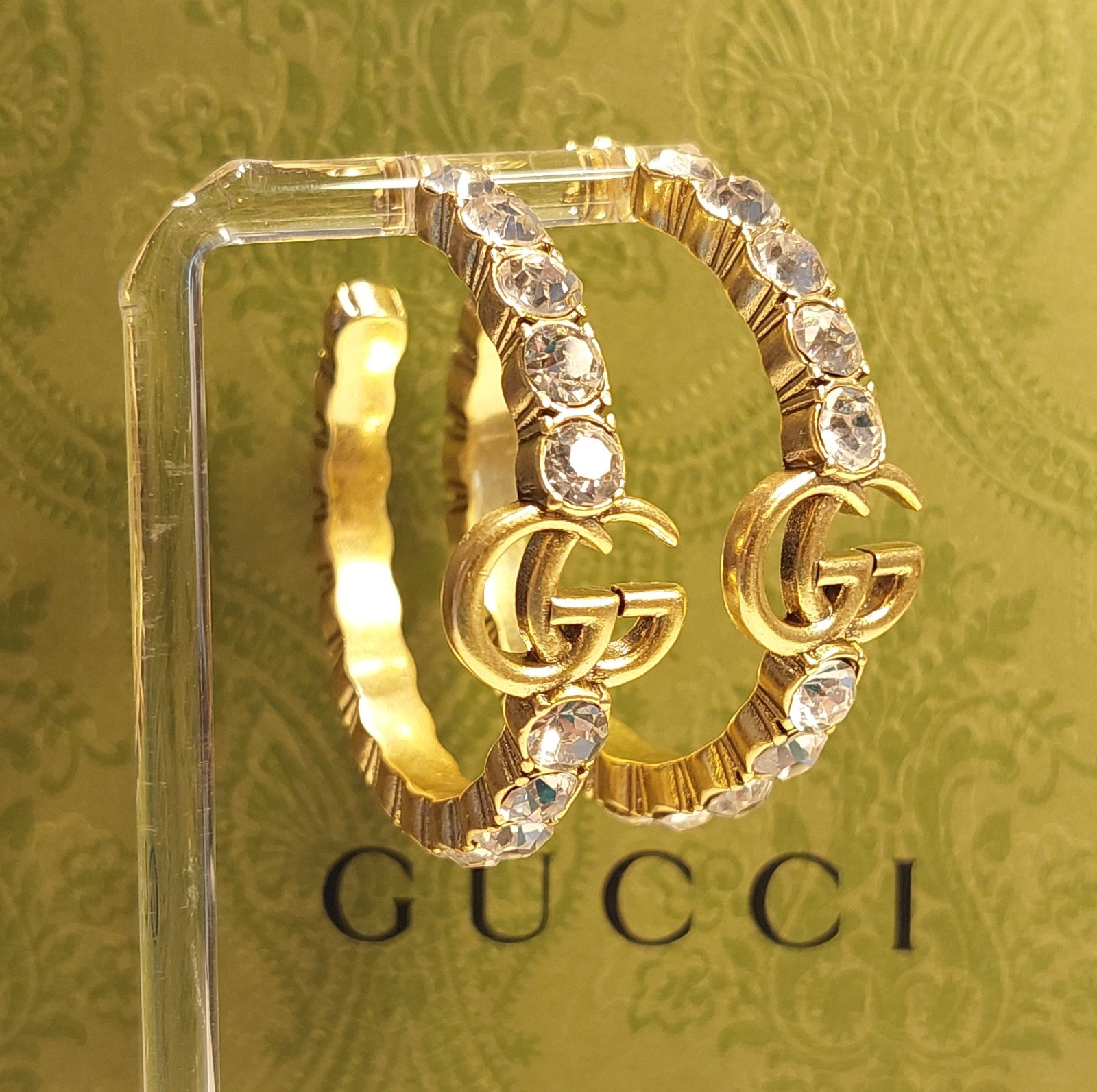 GUCCI GG CRYSTAL HOOP EARRINGS - Box & Dust Pouch Included