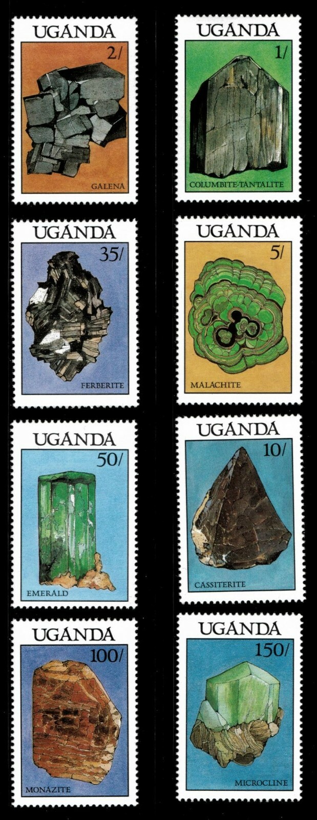 Uganda 1988 - MINERALS - Set of 8 Stamps - Scott #599-606 - MNH Uganda 1988 - MINERALS - Set of 8 Stamps - Scott #599-606 - MNH