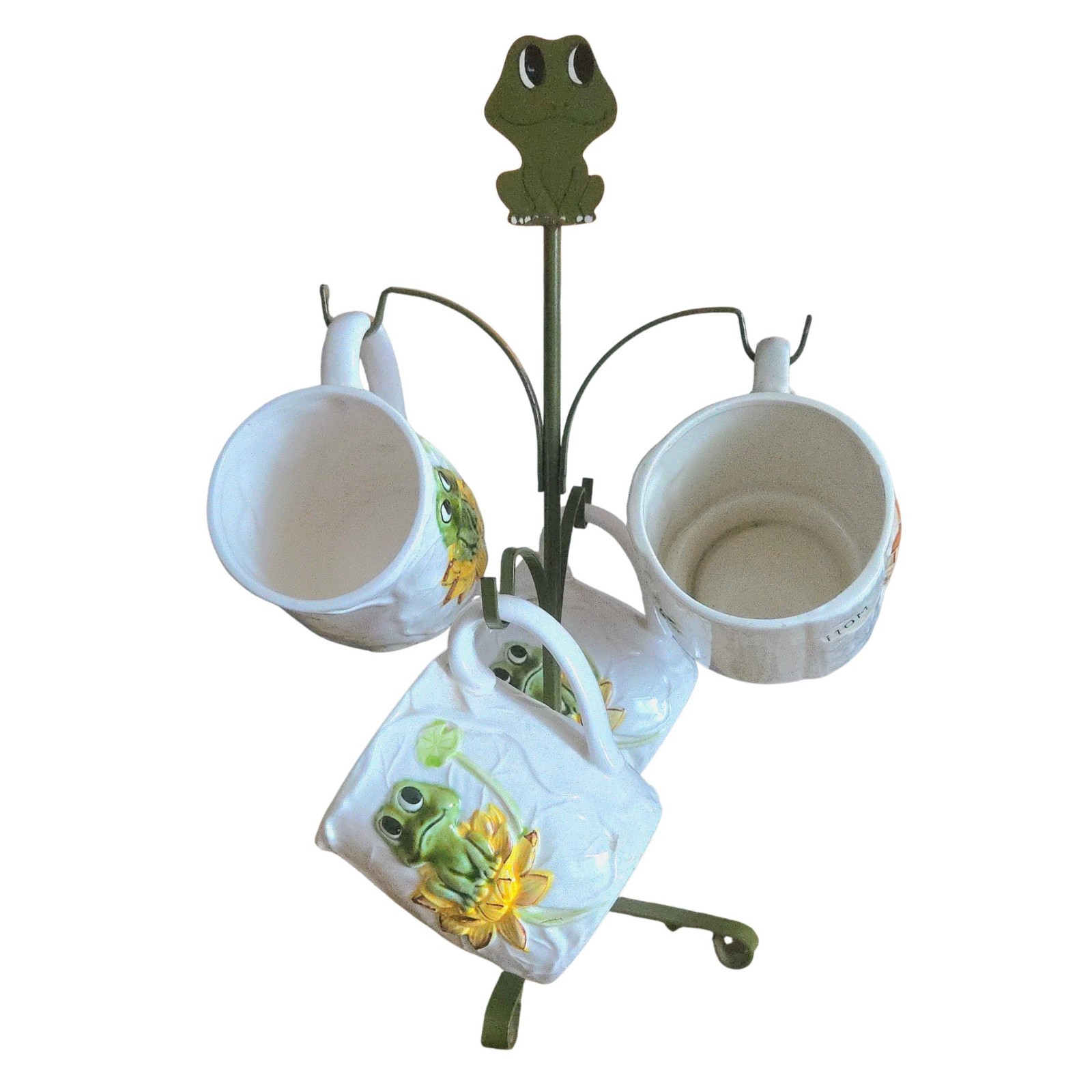 VTG 1976 Sears Neil The Frog Ceramic Mugs With Matching Metal Tree Stand READ VTG 1976 Sears Neil The Frog Ceramic Mugs With Matching Metal Tree Stand READ