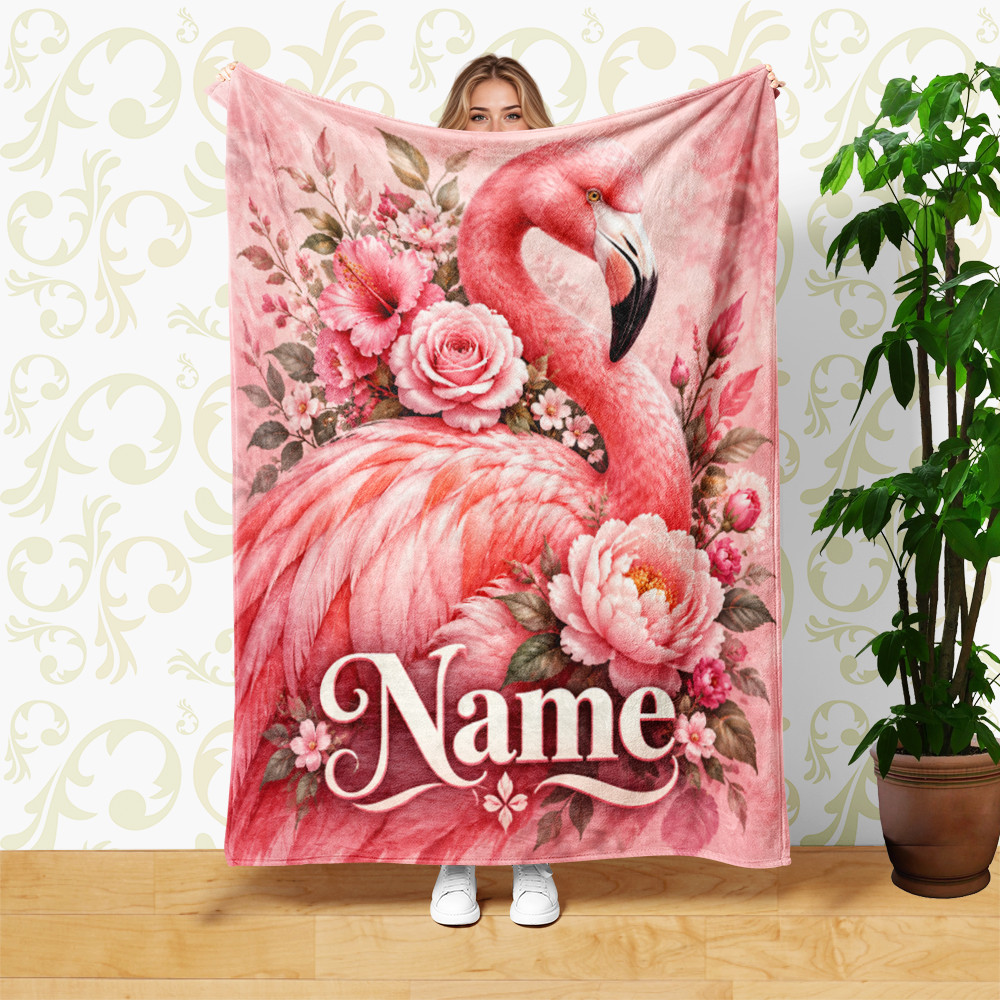 Pink Floral Flamingo Coral Fleece Blanket