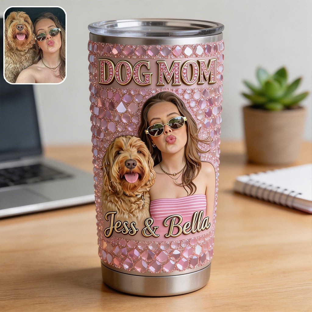 Custom Photo Dog Mom Tumbler Personalized Name Pet Lover Gift Cup