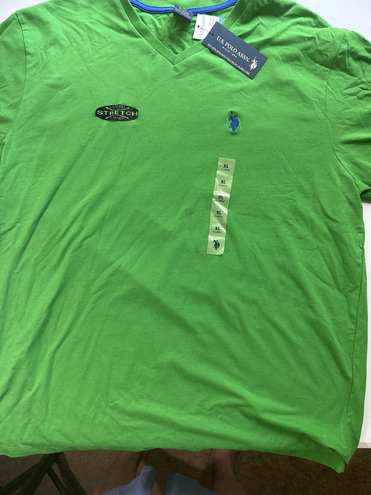 NWT U.S. Polo Assn Men XL Green V-Neck Comfort Stretch T-Shirt Embroidered Logo