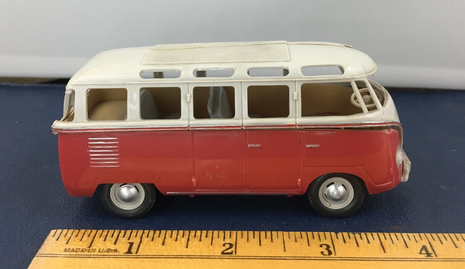 Vintage Made in Germany VW Volkswagen Samba Bus Plastic Toy Red White Microbus