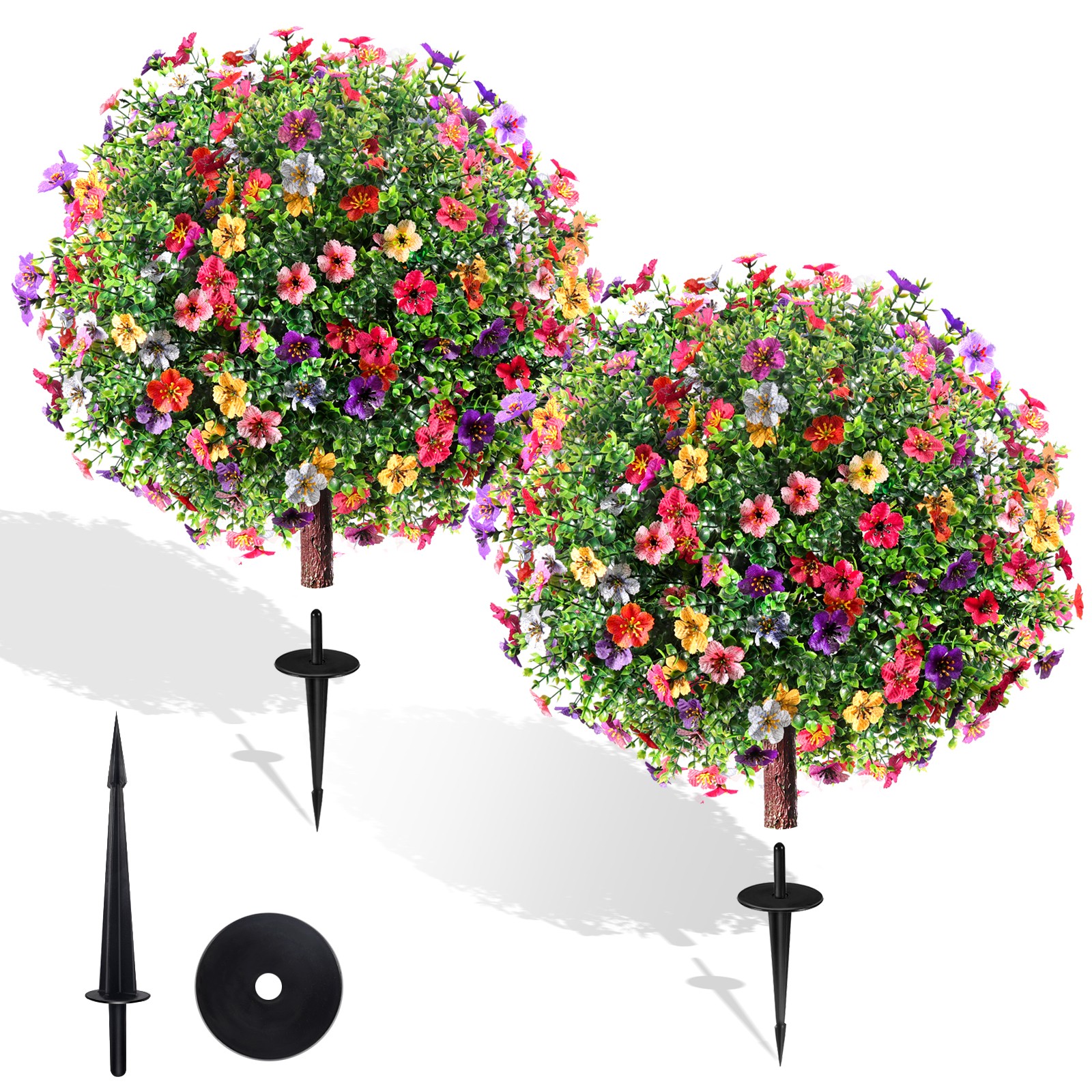 2 Pack Artificial Topiary Ball Trees UV Resistant Outdoor Indoor Garden Decor