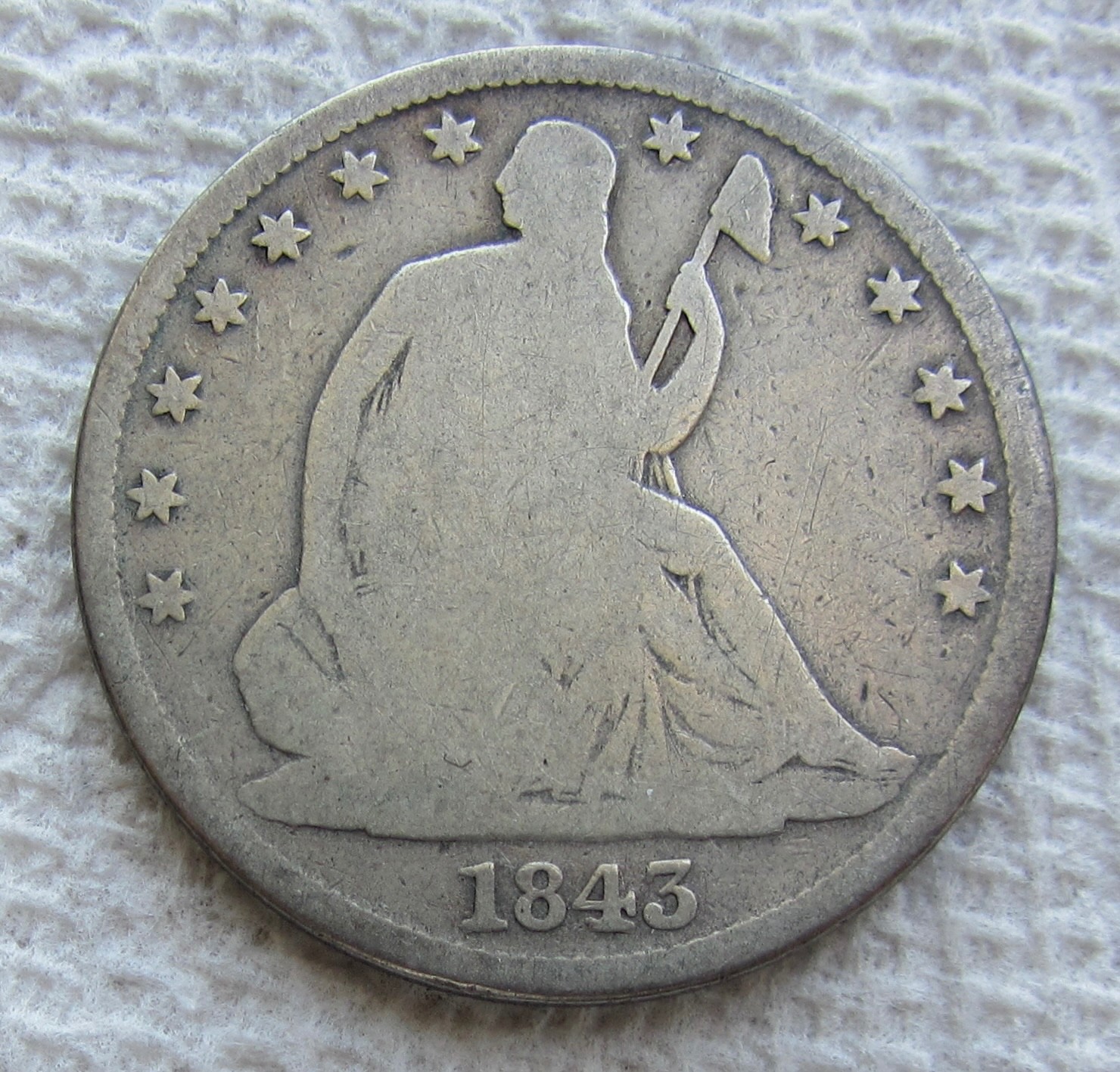 1843-O Seated Liberty Silver Half Dollar Early Rare Key Date New Orleans Cleaned