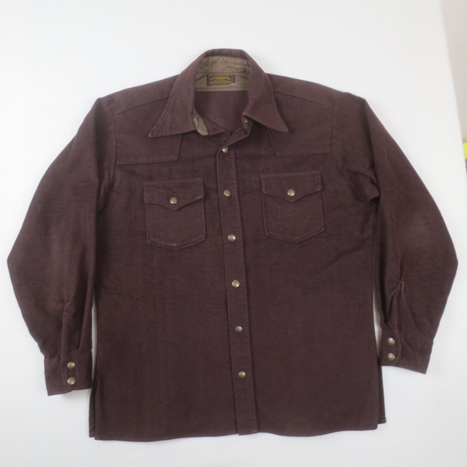 Vintage Eddie Bauer Shirt Mens Brown Snap Up Long Sleeve Heavyweight Flannel 80s