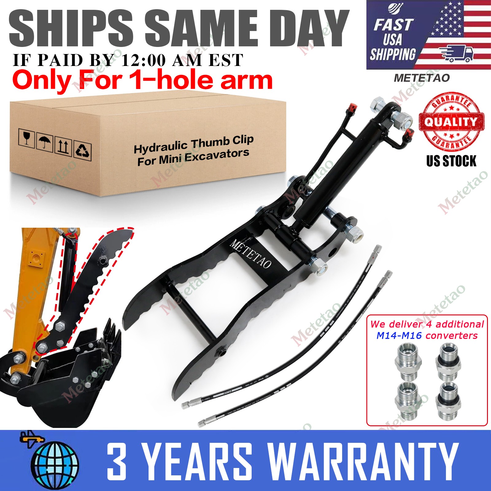 One Hole Mini Excavator Attachments Hydraulic Thumb Clip For 1-2Ton Small Digger