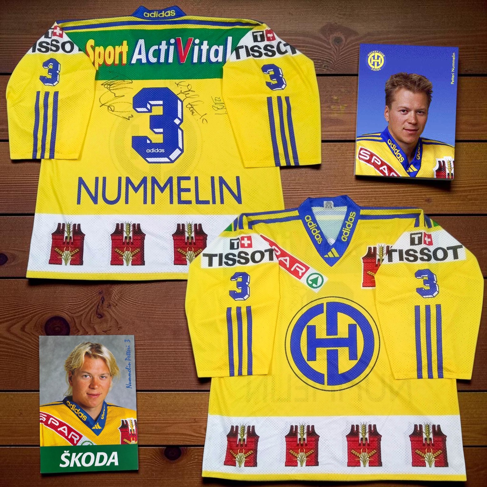 RARE VTG 1998 Petteri Nummelin #3 Adidas HC Davos Multi-SIGNED Hockey Jersey XL