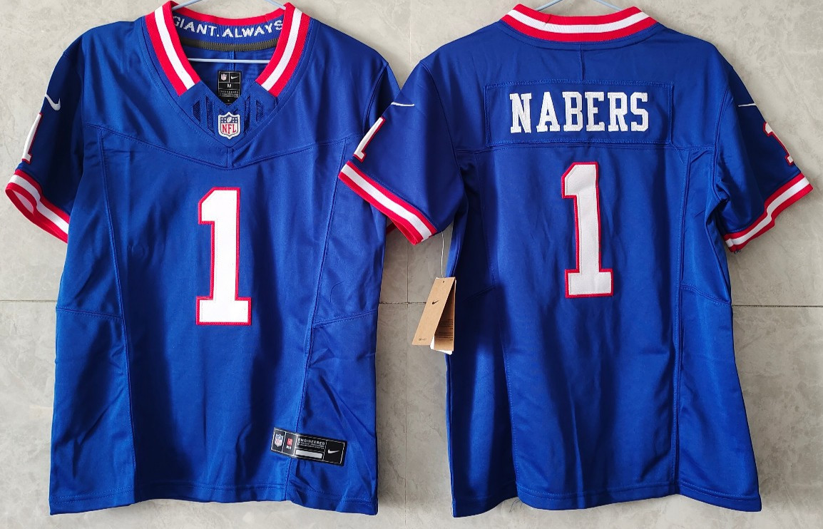 ​​Tariffs​ Free~ YOUTH\'S Malik Nabers #1 Giants FUSE Throwback Royal Jersey.