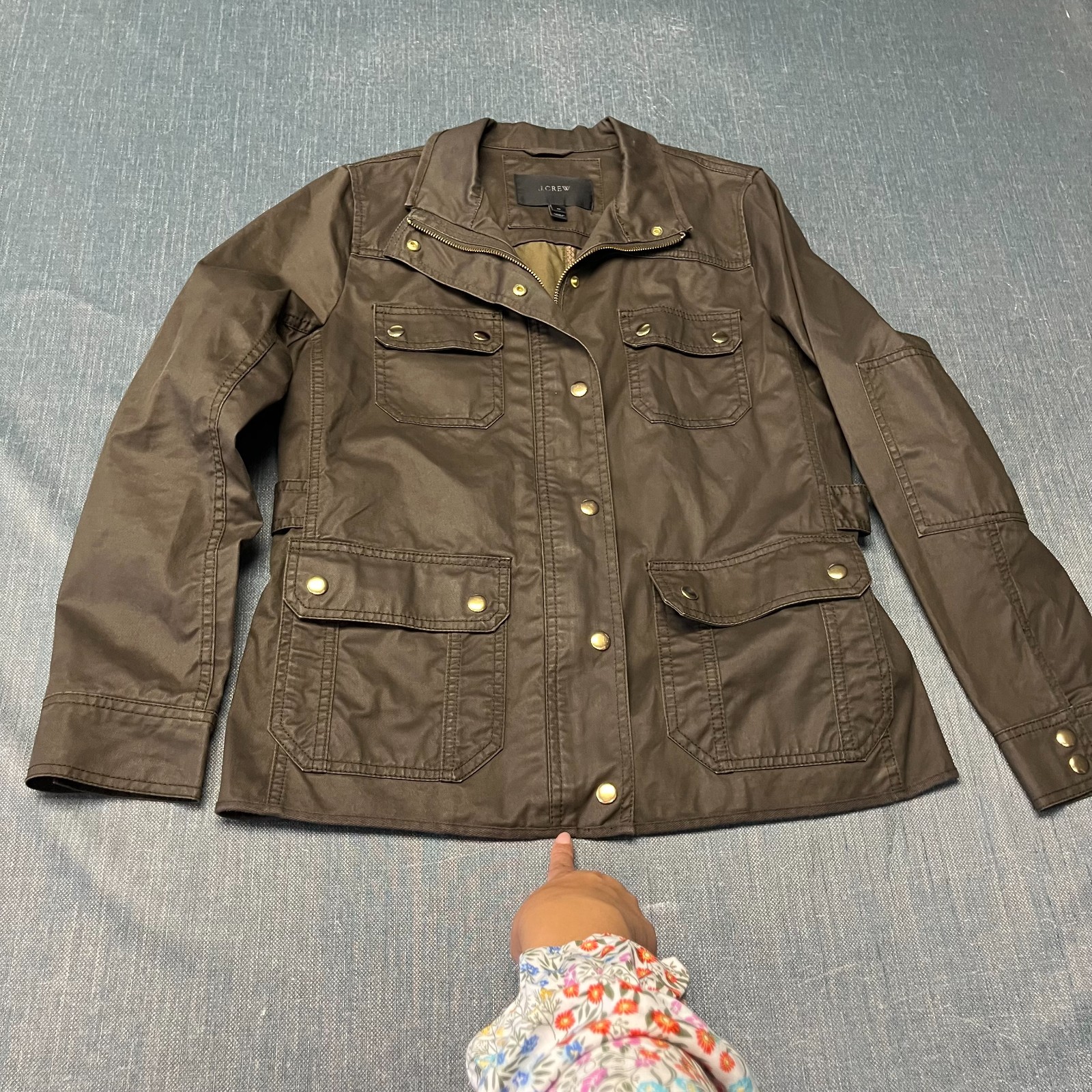 J.Crew Women\'s Downtown Field Jacket Size M Brown Snap Front Utility Pockets