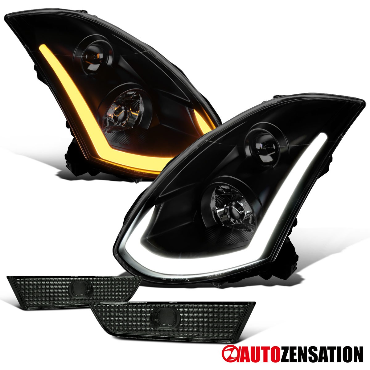 Smoke Fit 03-07 Infiniti G35 Sequential LED Bar Projector Headlights+Bumper Lamp Smoke Fit 03-07 Infiniti G35 Sequential LED Bar Projector Headlights+Bumper Lamp