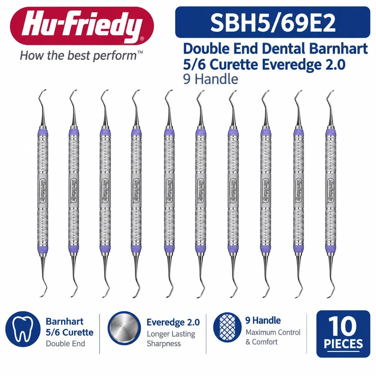 Hu-Friedy SBH5/69E2 Double End Dental Barnhart 5/6 Curette Everedge 2.0 9 Handle