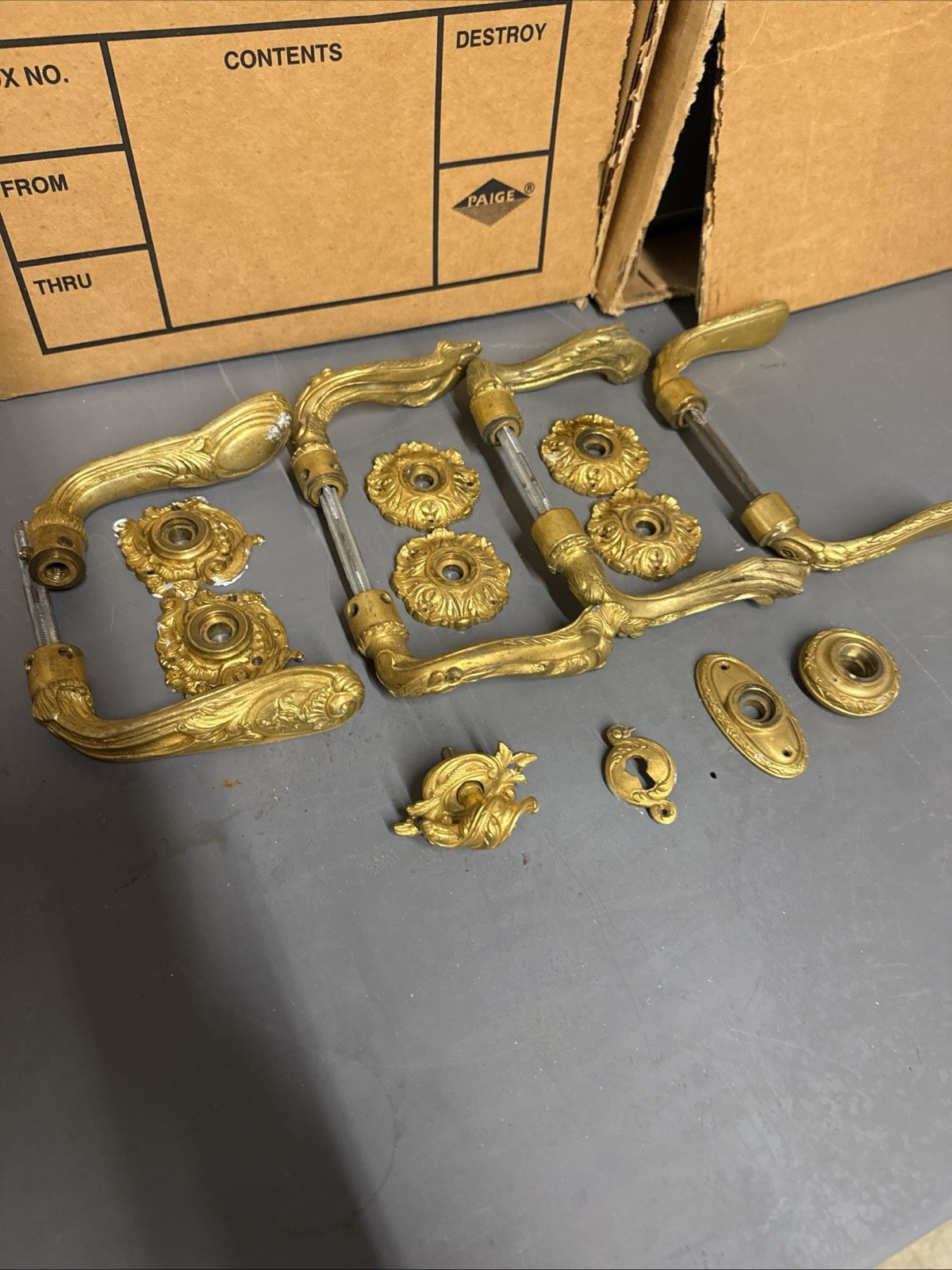 PAIR PE Guerin Louis XVI Gold Doorknobs Heavy Brass