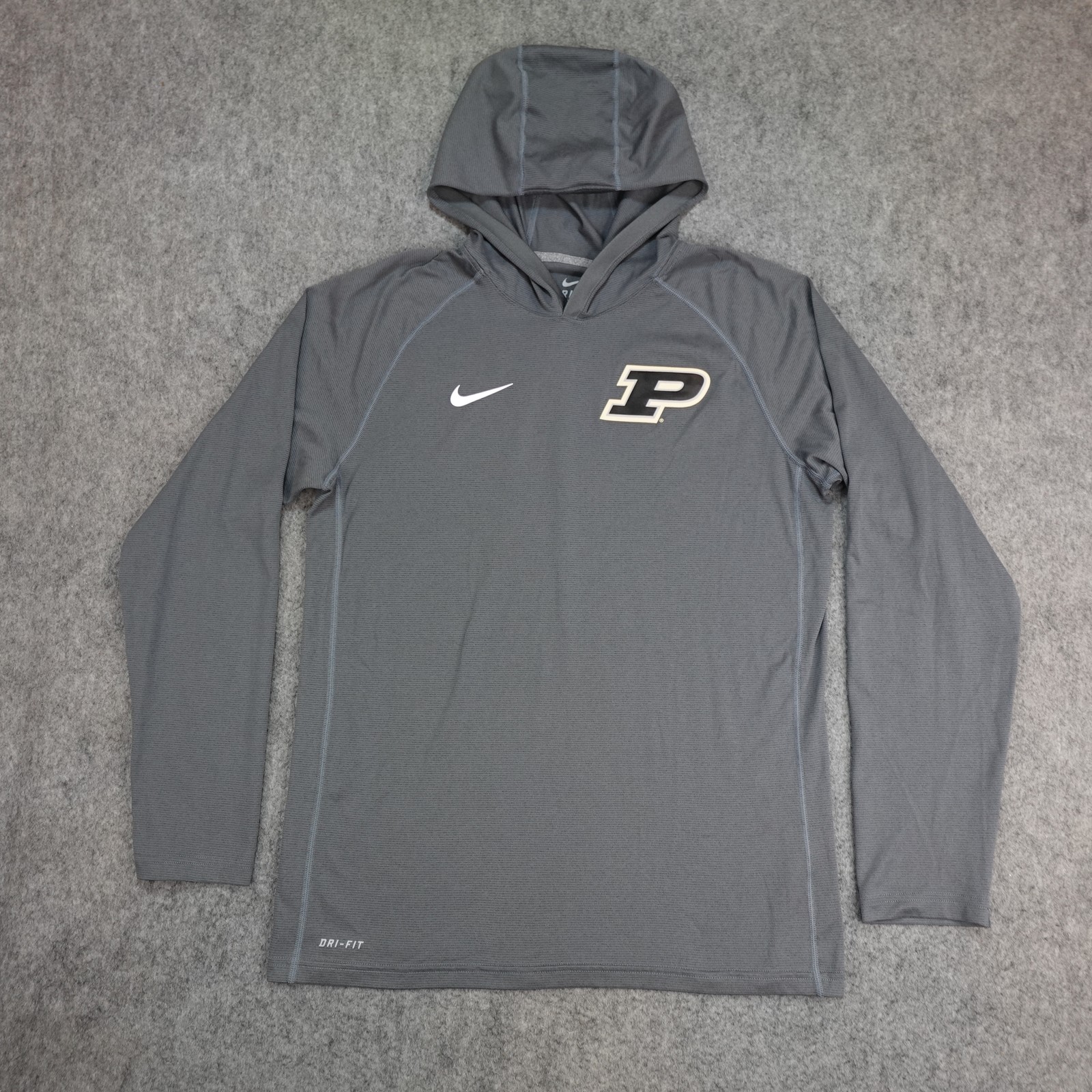 Purdue Boilermakers Hoodie Shirt Mens Large Gray Nike Dri Fit Long Sleeve NCAA