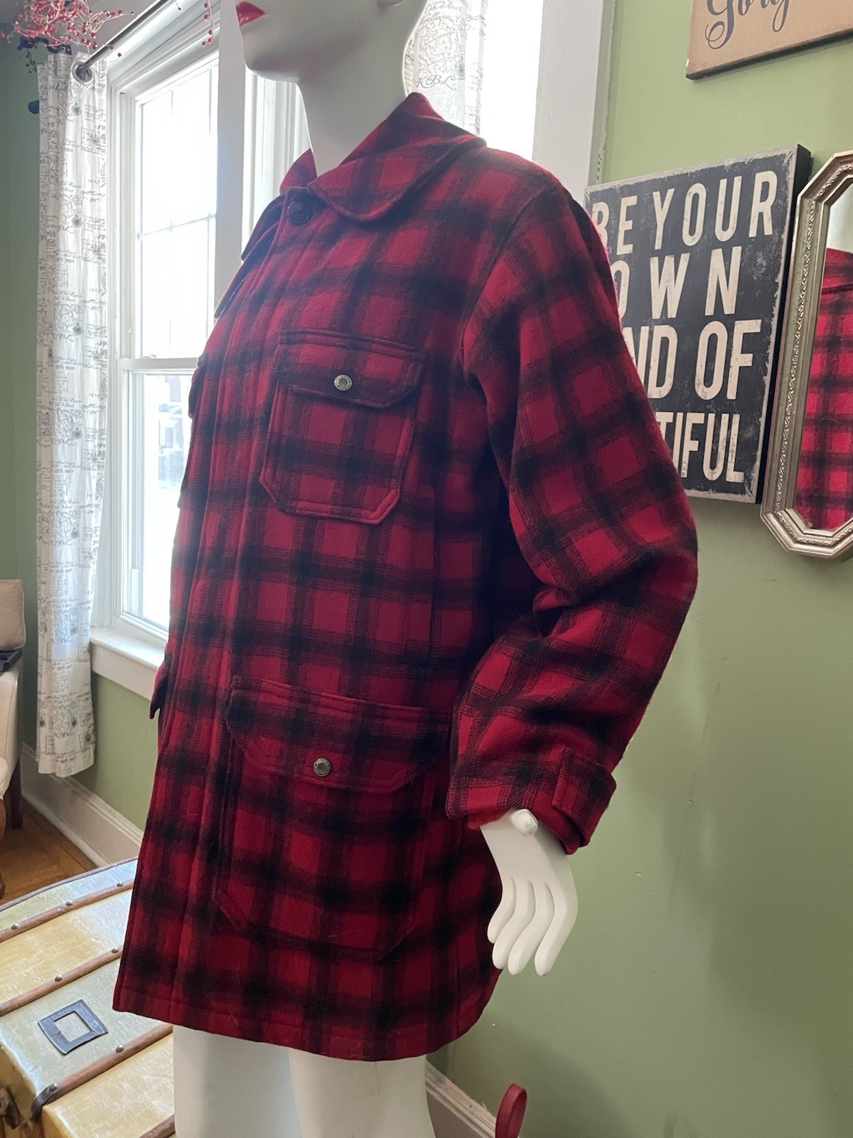 Vintage 40s Woolrich  Mackinaw Coat  L 44 Rare Wool Plaid Workwear