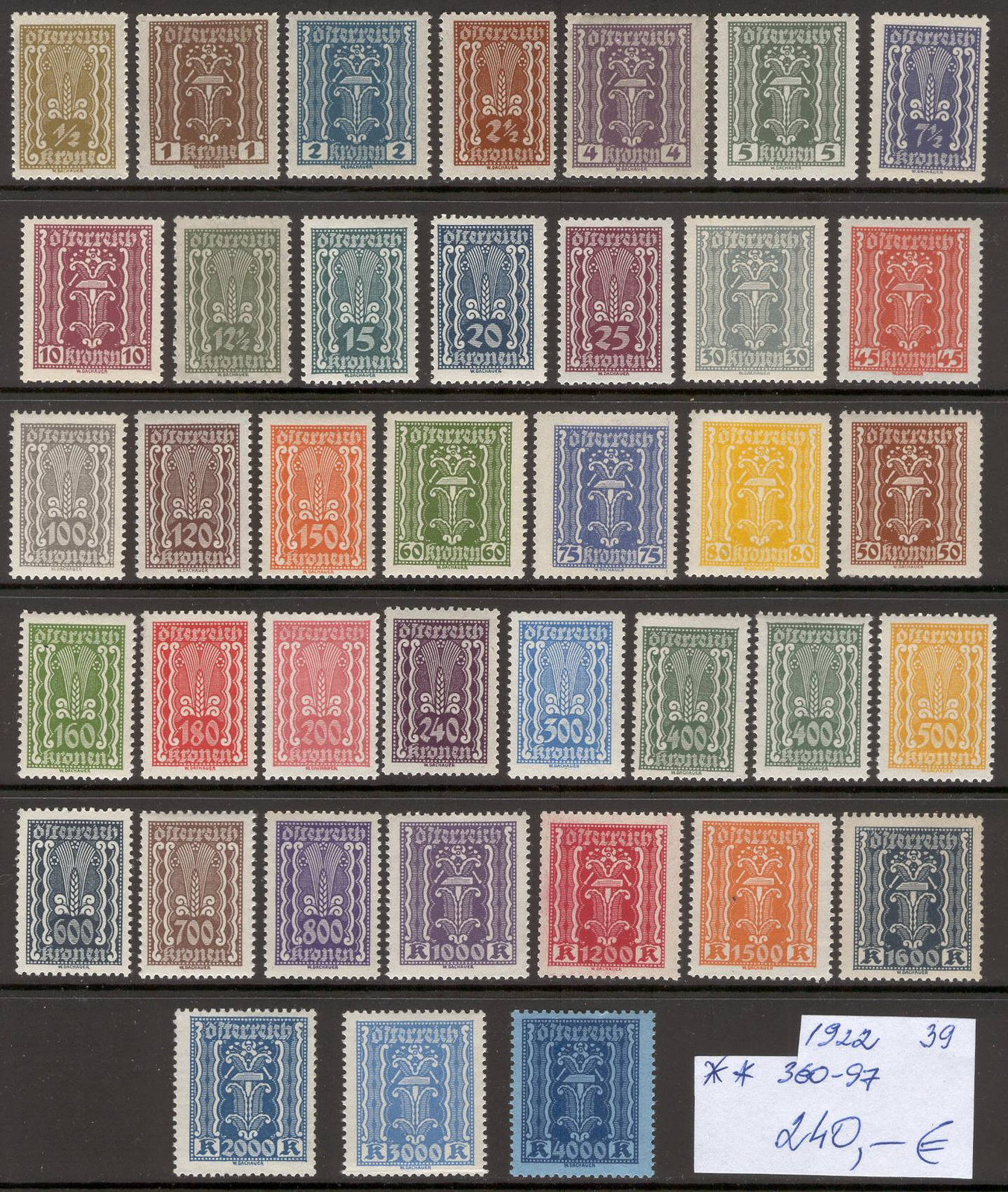 Austria BB61 MNH 1922 Set 39v CV 240 eur