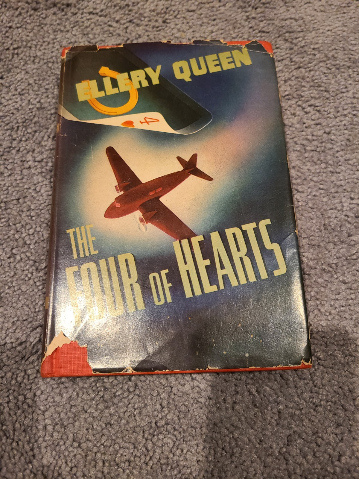 Vintage-1941-The Four of Hearts, Ellery Queen-Triangle Books HC Dust Jacket 1958 Vintage-1941-The Four of Hearts, Ellery Queen-Triangle Books HC Dust Jacket 1958