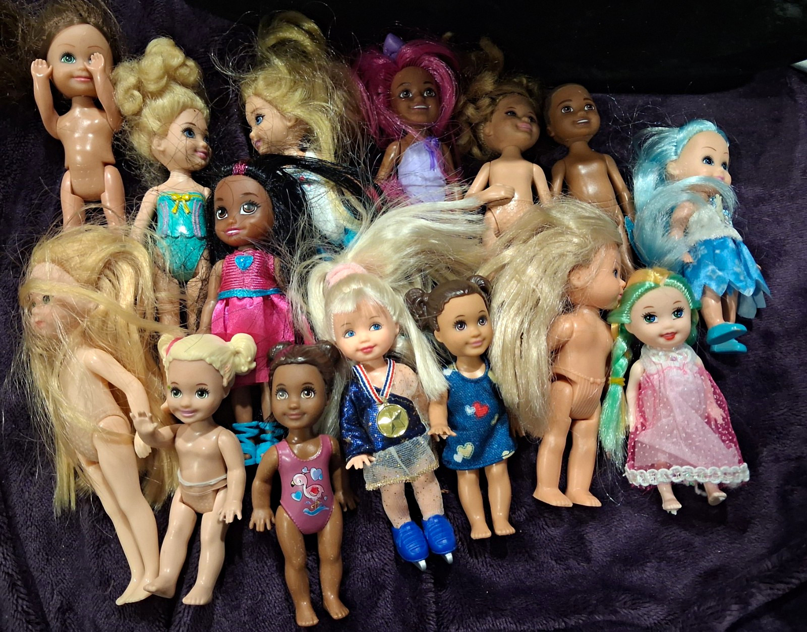Lot of 14 Fashion Dolls Variety Barbie Sister Chelsea Kelly Olympic Skater