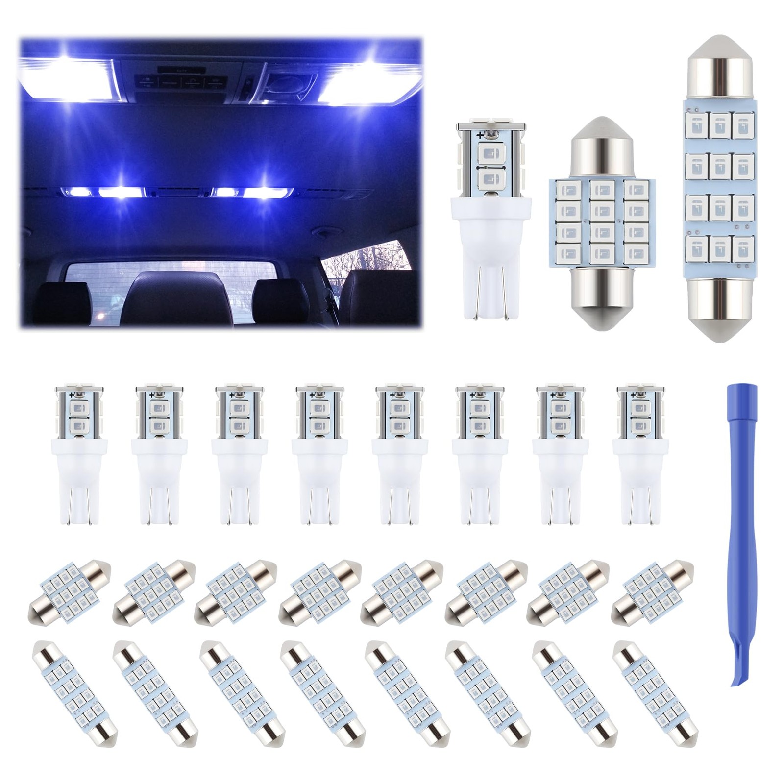 24 Pieces Dome Light LED Car Interior Bulb Kit Set 194 T10 DE3175 578 31mm 42mm