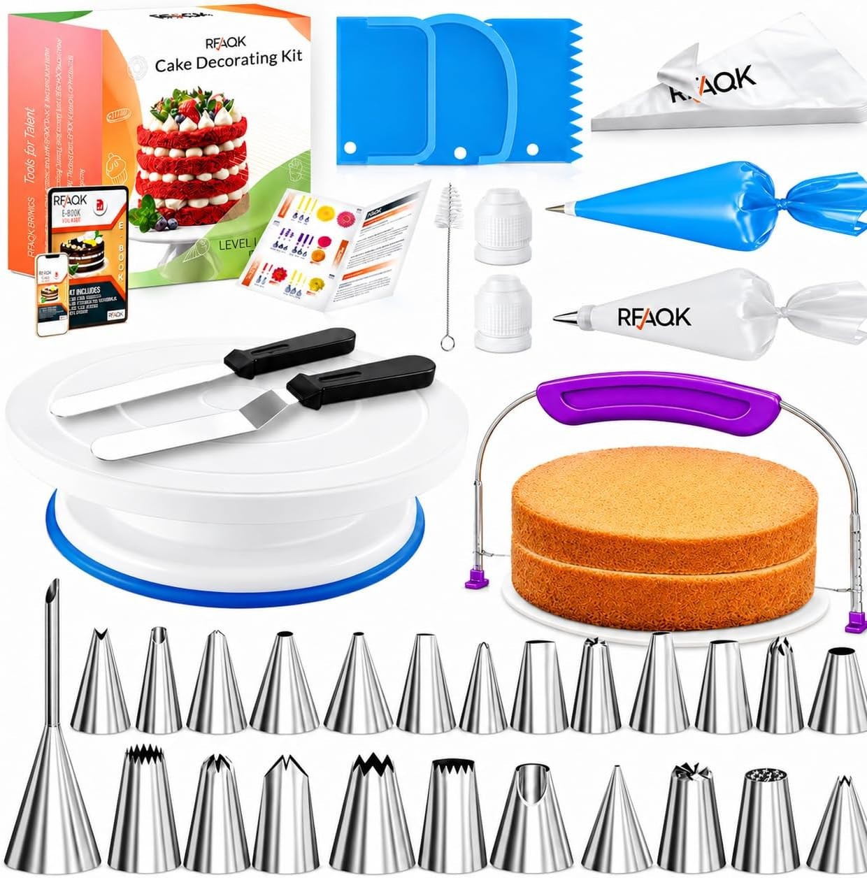 RFAQK 90PCs Cake Decorating Kit for Beginners With Video Course & Booklet NEW