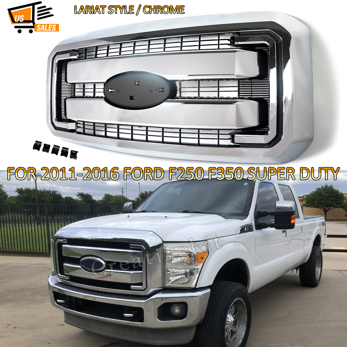 Grill Assembly For 2011-2016 F250 F350 F450 F550 Super Duty Chrome Front Grille Grill Assembly For 2011-2016 F250 F350 F450 F550 Super Duty Chrome Front Grille