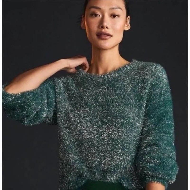 Maeve By Anthropology Tinsel Eyelash Cropped Crewneck Sweater - Size Medium