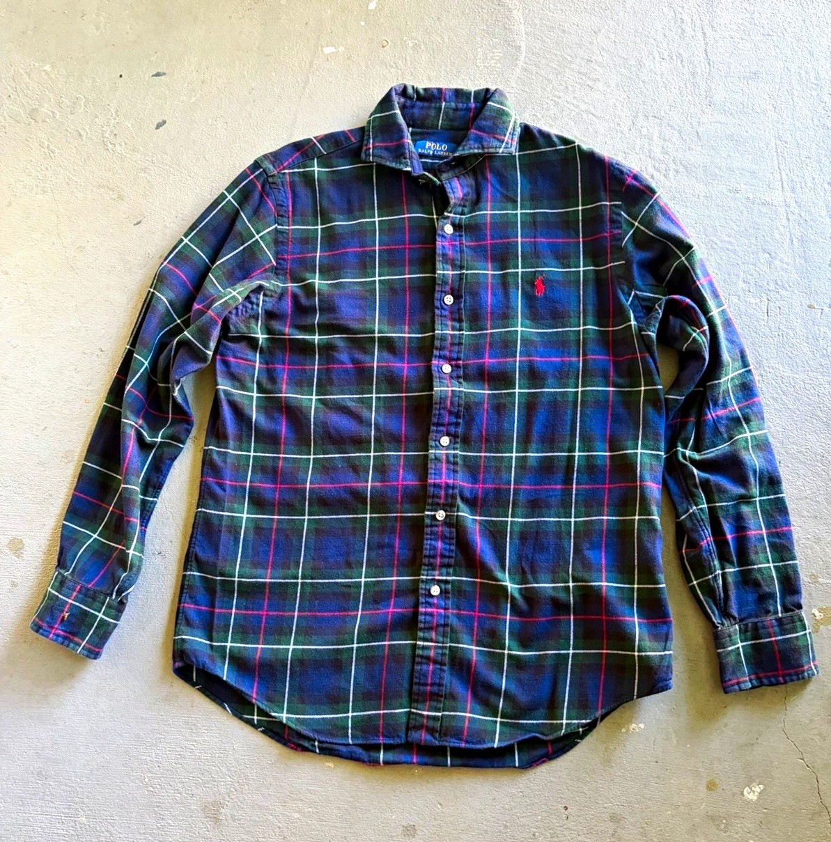 Vintage Polo Ralph Lauren Plaid Button Up Shirt Large Blackwatch Red Pony L Vintage Polo Ralph Lauren Plaid Button Up Shirt Large Blackwatch Red Pony L
