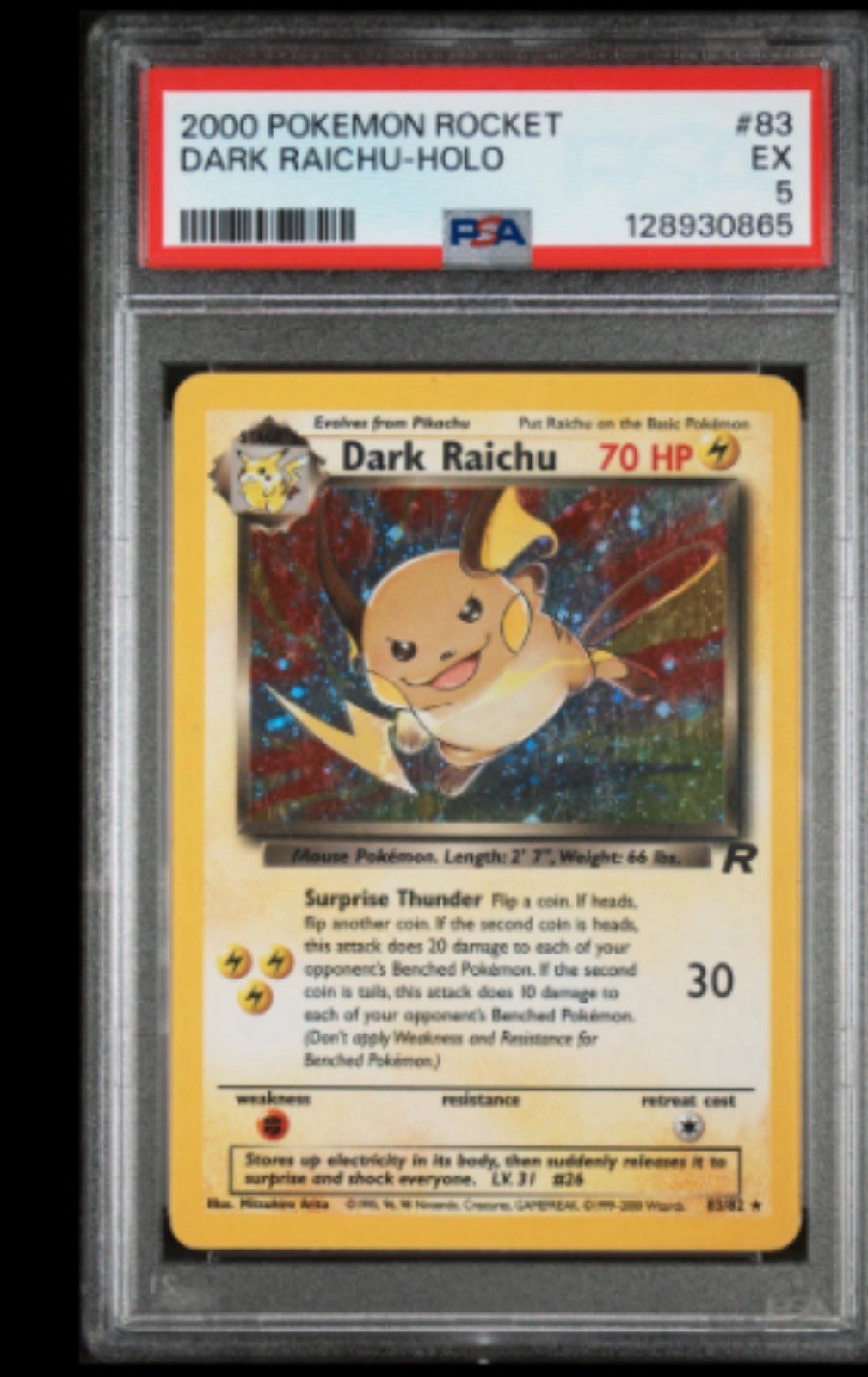 Pokemon PSA 5 Dark Raichu 83/82 Team Rocket Secret Rare Holo Unlimited EN
