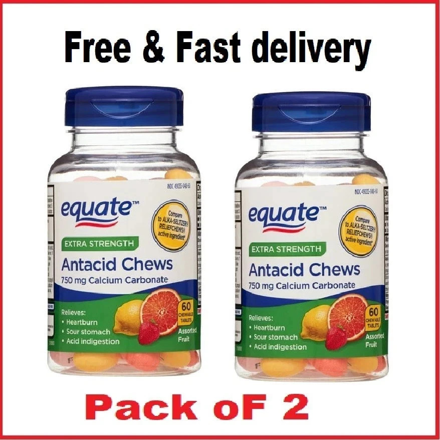 Equate Extra Strength Heartburn & Antacid Relief Chews Assorted Fruit 60 Tablets Equate Extra Strength Heartburn & Antacid Relief Chews Assorted Fruit 60 Tablets